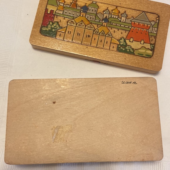 Vintage Wooden Pyrography Trinket Box Russian Hand Painted Hand Carved Folk Art - Picture 2 of 7